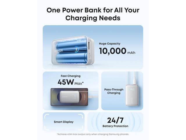Anker Nano Power Bank, 10,000mAh Portable Charger with 2.3 ft InstaCord Retractable Cable, 45W Max Compact Battery Pack, Smart Display, for iPhone...