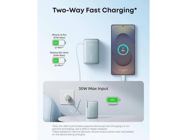 Anker Nano Power Bank, 10,000mAh Portable Charger with 2.3 ft InstaCord Retractable Cable, 45W Max Compact Battery Pack, Smart Display, for iPhone...
