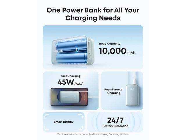 Anker Nano Power Bank, 10,000mAh Portable Charger with 2.3 ft InstaCord Retractable Cable, 45W Max Compact Battery Pack, Smart Display, for iPhone...