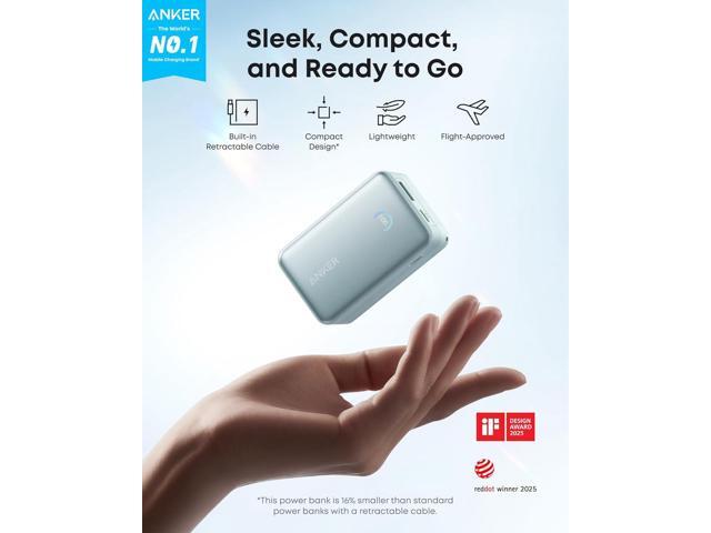 Anker Nano Power Bank, 10,000mAh Portable Charger with 2.3 ft InstaCord Retractable Cable, 45W Max Compact Battery Pack, Smart Display, for iPhone...