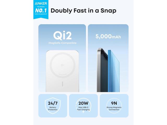 Anker Nano Power Bank, Ultra-Slim 5,000mAh Magnetic Battery Pack, Qi2 Certified 15W Max Ultra-Fast MagSafe-Compatible Portable Charger, Ergonomic...