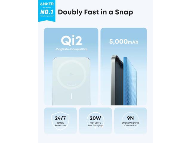Anker Nano Power Bank, Ultra-Slim 5,000mAh Magnetic Battery Pack, Qi2 Certified 15W Max Ultra-Fast MagSafe-Compatible Portable Charger, Ergonomic...