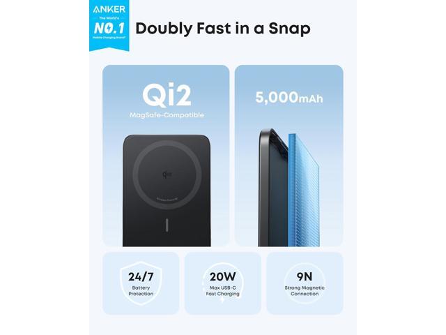 Anker Nano Power Bank, Ultra-Slim 5,000mAh Magnetic Battery Pack, Qi2 Certified 15W Max Ultra-Fast MagSafe-Compatible Portable Charger, Ergonomic...