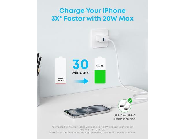 Anker iPhone 16 Charger, 2-Pack 20W Fast USB C Charger Block, for iPhone 16/16 Pro Max/15 Series/iPad Pro and More (White, 2 Pack & 2 Cable)
