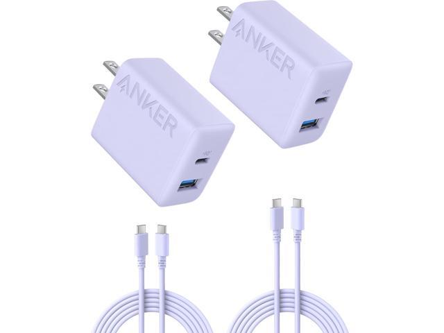 Anker iPhone 16 Charger, 2-Pack 20W Fast USB C Charger Block, for iPhone 16/16 Pro Max/15 Series/iPad Pro and More (White, 2 Pack & 2 Cable) Purple