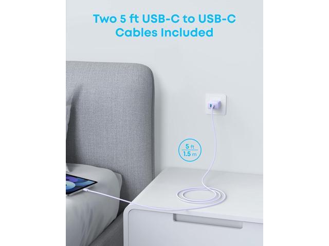 Anker iPhone 16 Charger, 2-Pack 20W Fast USB C Charger Block, for iPhone 16/16 Pro Max/15 Series/iPad Pro and More (White, 2 Pack & 2 Cable) Purple