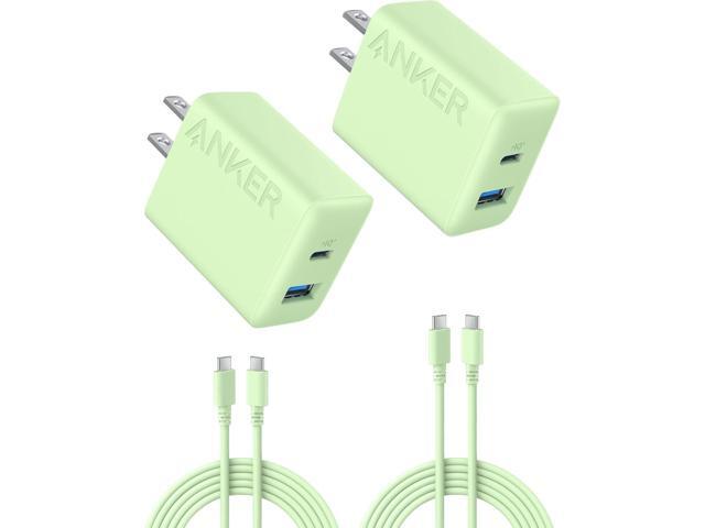 Anker iPhone 16 Charger, 2-Pack 20W Fast USB C Charger Block, for iPhone 16/16 Pro Max/15 Series/iPad Pro and More (White, 2 Pack & 2 Cable) Green