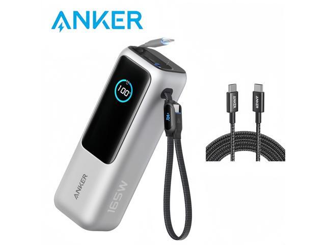Anker Laptop Power Bank, 25,000mAh Portable Charger with Triple 100W USB-C Ports for Multi-Device Charging, Built-in and Retractable Cables, for...