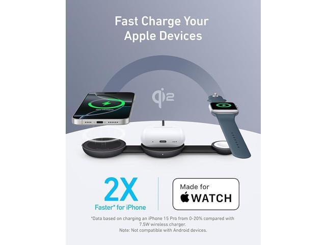 Anker MagSafe Compatible MagGo UFO 3-in-1 Charger, iPhone 17 Wireless Charging Station, 15W Qi2 Certified, Foldable Travel Charging Pad, for iPhone...