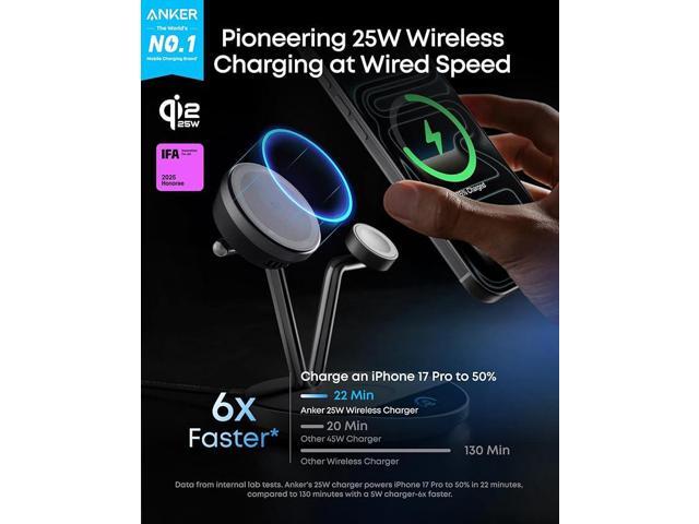 Anker Prime MagSafe Charger Compatible, 3-in-1 Charging Station, Qi2 25W Certified Wireless Charger Dock Stand, Smart Display with TEC Active...