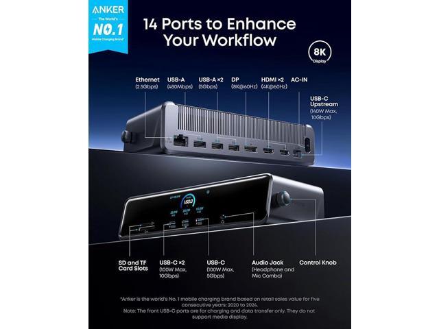Anker Prime Docking Station (DL7400), 14-Port Triple Display with DisplayLink, 140W Max, Smart Display, Triple 4K 60Hz, Cooling Fan, for macOS and...