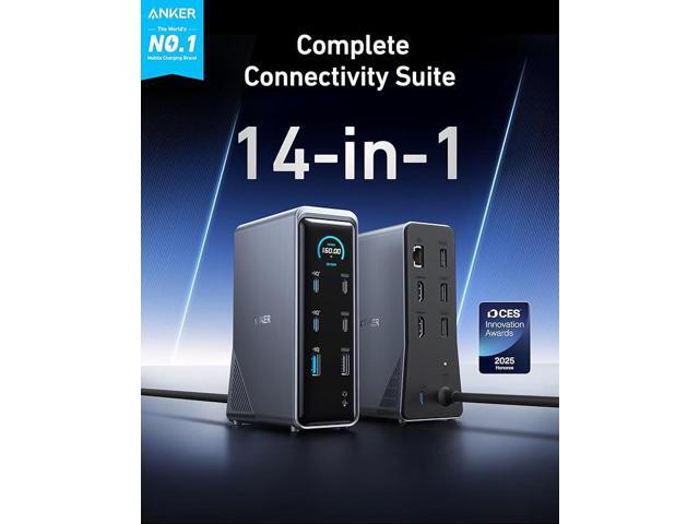 Anker Prime Docking Station, 14-Port with 160W Max Output, 10Gbps Fast Data Transfer, Real-Time Smart Interface, Audio and Ethernet Ports, Dual 4K...