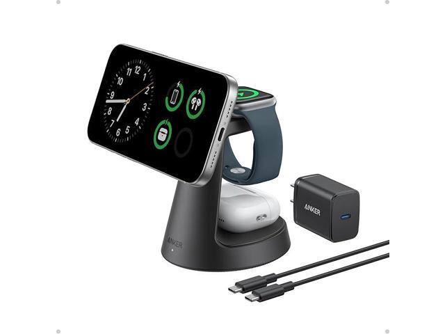 Anker MagSafe Charger Compatible, MagGo 3-in-1 Charging Station, Nano Charging Stand, Qi2 Certified 15W Magnetic Wireless Charger Dock, for...