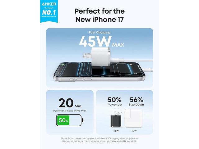 Anker Nano Charger, 45W Fast Charging, Compact and Foldable Plug USB C Charger Block for iPhone 17 Series, MacBook, Pixel 9, iPad, Samsung Galaxy...