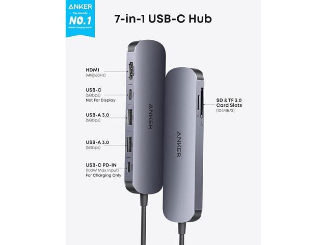 Anker USB C Hub, 7-in-1 Multi-Port USB Adapter for Laptop/Mac, 4K@60Hz USB C to HDMI Splitter, 85W Max Power Delivery, 3xUSBA & C 3.0 Data Ports,...
