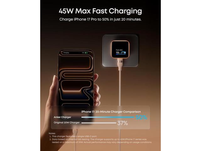 Anker Smart Display Charger, Anker Nano 45W GaN Fast Charging USB C Charger, Nano 45W GaN Fast Charging USB C Charger, 180° Foldable Plug, Smart...