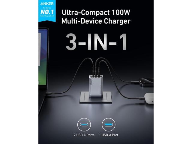 Anker Prime Charger, 100W 3-Port GaN USB C Charger Block, 100W 3-Port GaN USB C Charger Block, Foldable and Compact for MacBook, iPad, iPhone 17...
