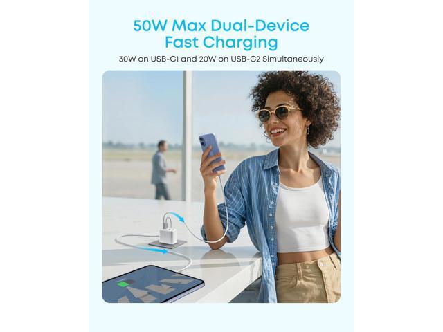 Anker Zolo USB C Charger Block, 2-Pack 4-Port Wall Adapter with 50W Max Output, 2 USB-C and 2 USB-A, Compact and Stable Design, for iPhone 17/16...