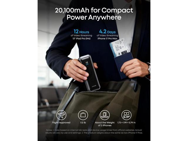 Anker Prime Power Bank, 20,100mAh 3-Port Portable Charger with 220W Max Output, Two-Way Charging, TSA-Approved, App Control, for MacBook, iPhone...