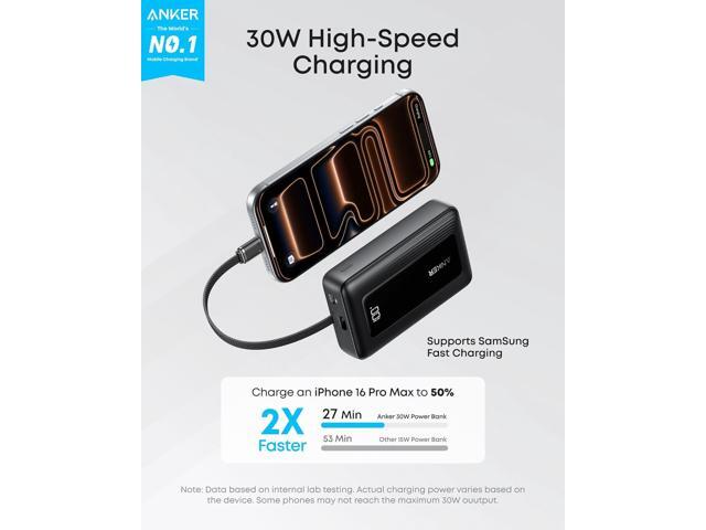 Anker Zolo Power Bank (2025 Upgraded Version), 20,000mAh 30W High-Speed Portable Charger with Built-in USB-C Cable, Battery Pack for iPhone 17/16 /...