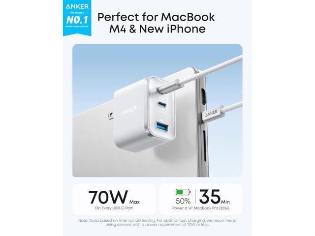 Anker Nano Charger, Ultra-Fast 70W Output 3-Port USB C Charger Block, Fast Charging, Compact and Stylish, for iPhone 17/16 Series, MacBook, iPad,...