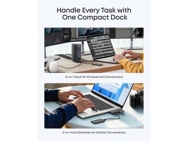 Anker Nano Laptop Docking Station with Detachable Hub, 13-in-1 USB-C Triple Display Docking with 2 HDMI+1 DP, 10 Gbps USB-C, 3 USB-A, Audio, SD/TF,...