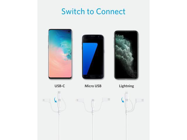 Anker Powerline II 3-in-1 Cable, Lightning/Type C/Micro USB Cable for iPhone, iPad, Huawei, HTC, LG, Samsung Galaxy, Sony Xperia, Android...