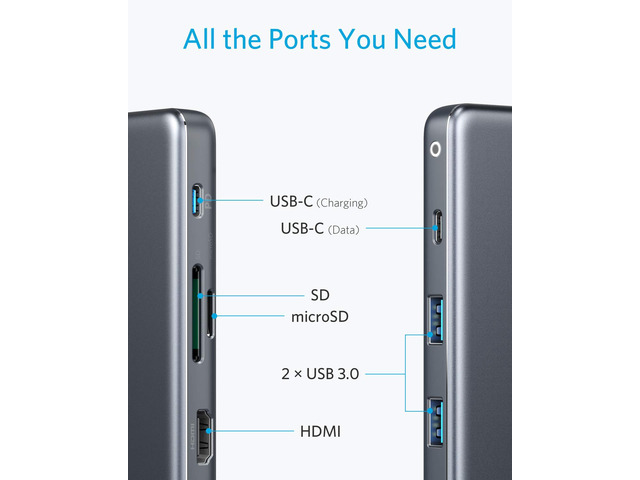 Anker USB C Hub Adapter, 7-in-1 USB C Adapter, with 4K HDMI, 100W Power Delivery, USB C Data Port, Micro SD and SD Card Reader, 2 USB 3.0 Ports,...