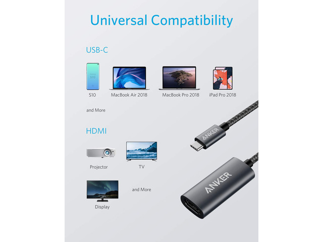 Anker USB C to HDMI Adapter, Aluminum Portable USB C Adapter, Supports 4K 60Hz, for MacBook Pro, MacBook Air, iPad Pro, Pixelbook, XPS, Galaxy, and...
