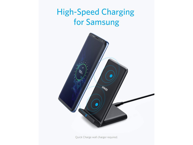 Anker Wireless Charger, PowerWave Stand, Qi-Certified for iPhone 11, 11 Pro, 11 Pro Max, XR, Xs Max, XS, X, 8, 8 Plus, 10W Fast-Charging Galaxy S10...
