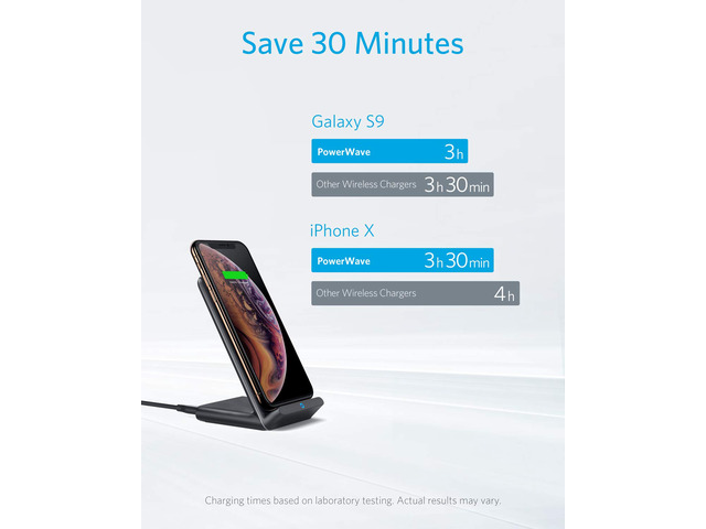 Anker Wireless Charger, PowerWave Stand, Qi-Certified for iPhone 11, 11 Pro, 11 Pro Max, XR, Xs Max, XS, X, 8, 8 Plus, 10W Fast-Charging Galaxy S10...