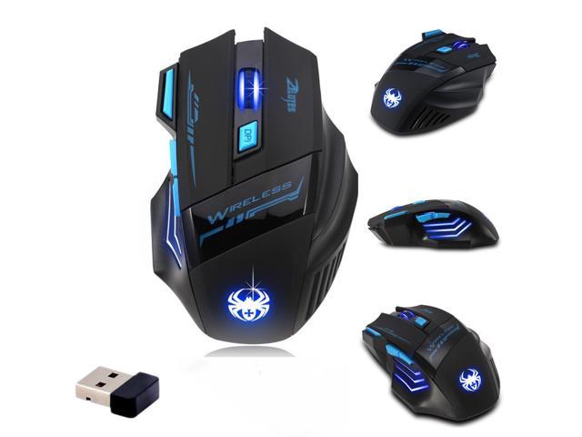 Zelotes F14 Professional Blue LED 2400 DPI 9 Buttons USB 2.4G Optical Wireless Gaming Mouse Mice for gamer(Black)