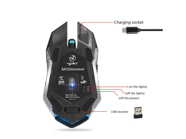 HXSJ M10 Rechargeable Wireless Gaming Mouse 2400dpi 7 color Backlight Breathing Comfort Gamer Mice for Computer Desktop Laptop
