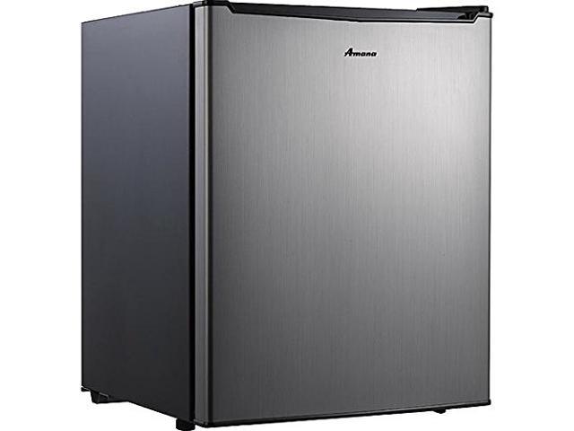 Amana Energy Star 2.7-Cu. Ft. Single-Door Mini Refrigerator with Half-Width Chiller Compartment, Black with Stainless Look Door photo