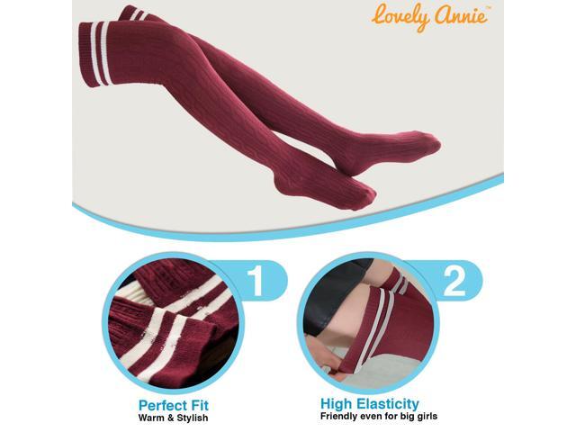 Lovely Annie Women's 5 Pairs Incredible Durable Super Soft Unique Over Knee High Thigh High Cotton Socks Size 6-9 A1023(Wine)