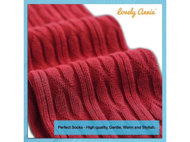 Lovely Annie Women's 3 Pairs Incredible Durable Super Soft Unique Over Knee High Thigh High Cotton Socks Size 6-9 A1024(Wine)