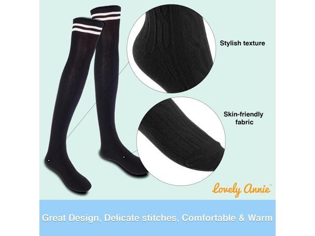 Lovely Annie Women's 5 Pairs Incredible Durable Super Soft Unique Over Knee High Thigh High Cotton Socks Size 6-9 A1023(Black)