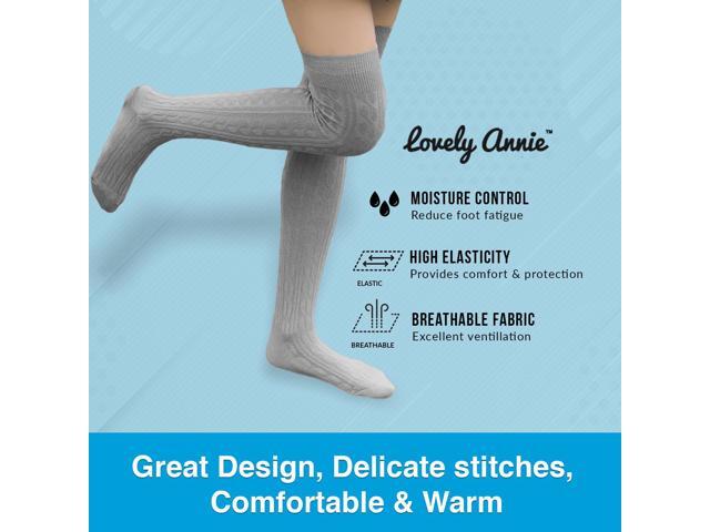 Lovely Annie Women's 3 Pairs Incredible Durable Super Soft Unique Over Knee High Thigh High Cotton Socks Size 6-9 A1024(Dark Grey)