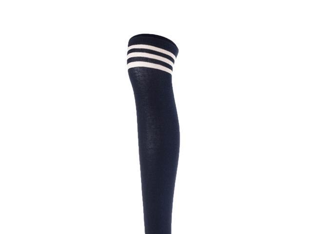 Lovely Annie Big Girl's Women's 3 Pairs Incredible Durable Super Soft Unique Over Knee High Thigh High Cotton Socks Size 6-9 A1022(Navy)