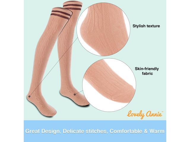 Lovely Annie Women's 5 Pairs Incredible Durable Super Soft Unique Over Knee High Thigh High Cotton Socks Size 6-9 A1023(Khaki)
