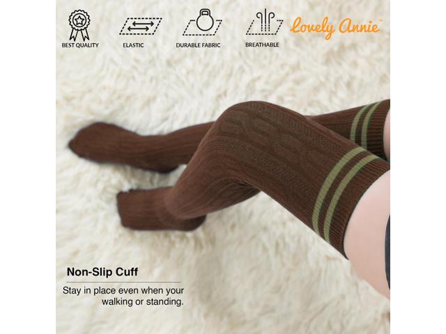 Lovely Annie Women's 5 Pairs Incredible Durable Super Soft Unique Over Knee High Thigh High Cotton Socks Size 6-9 A1023(Coffee)