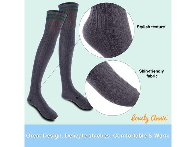 Lovely Annie Women's 5 Pairs Incredible Durable Super Soft Unique Over Knee High Thigh High Cotton Socks Size 6-9 A1023(DarkGrey)