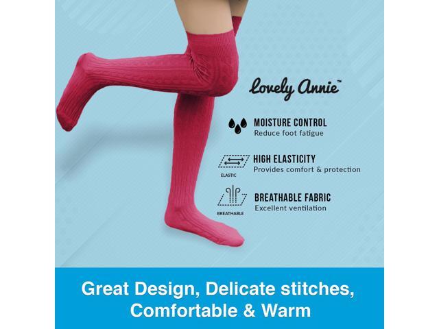 Lovely Annie Women's 3 Pairs Incredible Durable Super Soft Unique Over Knee High Thigh High Cotton Socks Size 6-9 A1024(Wine)