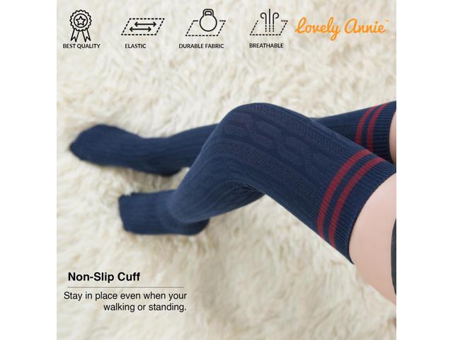 Lovely Annie Women's 5 Pairs Incredible Durable Super Soft Unique Over Knee High Thigh High Cotton Socks Size 6-9 A1023(Navy)