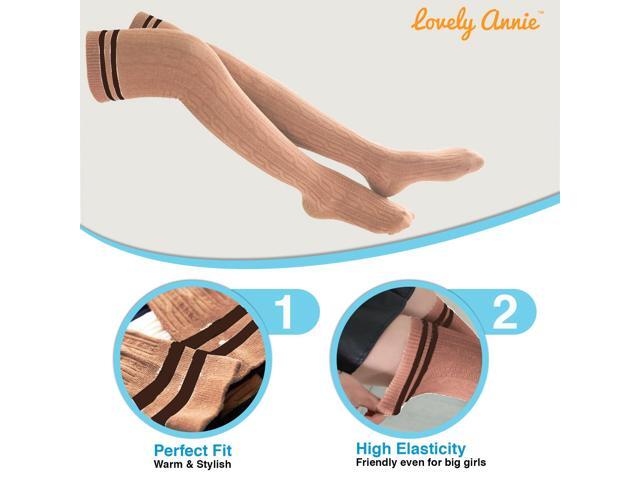 Lovely Annie Women's 5 Pairs Incredible Durable Super Soft Unique Over Knee High Thigh High Cotton Socks Size 6-9 A1023(Khaki)