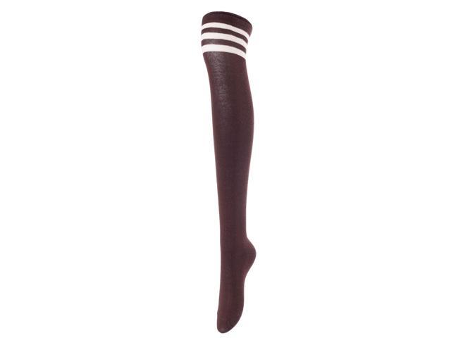 Lovely Annie Women's 3 Pairs Incredible Durable Super Soft Unique Over Knee High Thigh High Cotton Socks Size 6-9 A1022(Black, Coffee, White)