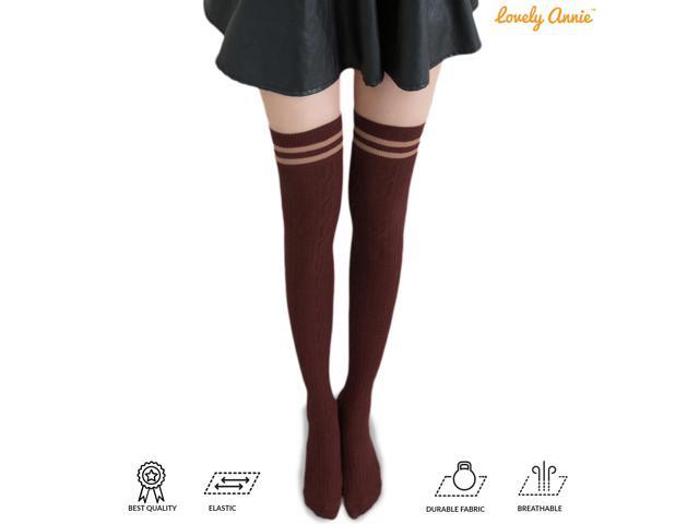 Lovely Annie Women's 5 Pairs Incredible Durable Super Soft Unique Over Knee High Thigh High Cotton Socks Size 6-9 A1023(Coffee)
