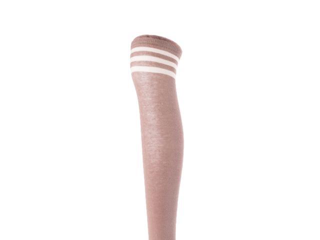 Lovely Annie Big Girl's Women's 3 Pairs Incredible Durable Super Soft Unique Over Knee High Thigh High Cotton Socks Size 6-9 A1022(Khaki)