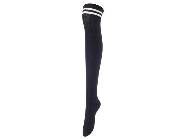 Lovely Annie Women's 3 Pairs Incredible Durable Super Soft Unique Over Knee High Thigh High Cotton Socks Size 6-9 A1023(Black,Coffee,DarkGrey)