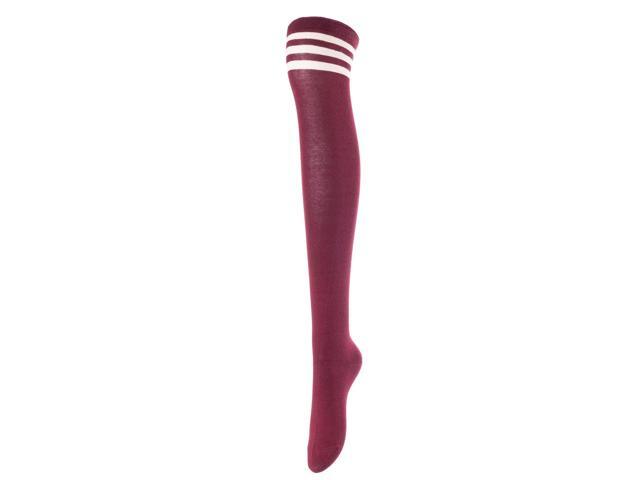 Lovely Annie Women's 3 Pairs Incredible Durable Super Soft Unique Over Knee High Thigh High Cotton Socks Size 6-9 A1022(Wine)